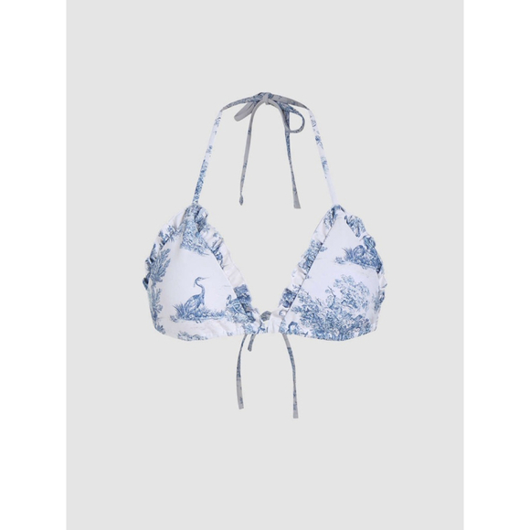 Cider White Blue Toile Print Ruffle Bikini Set Xs/S ￼NWOT - Picture 5 of 9
